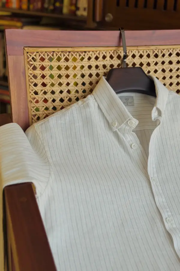 Off White With Blue Golden Stripe