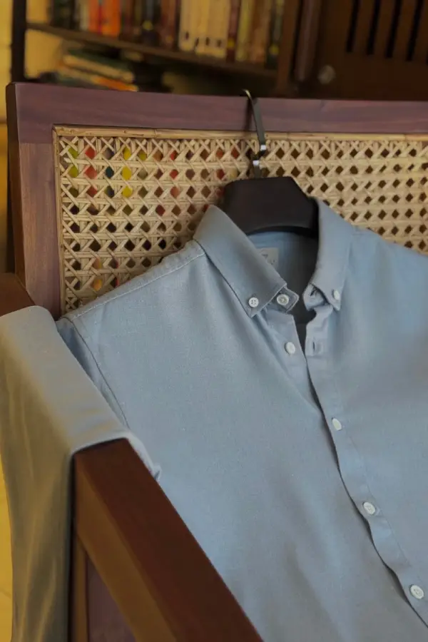 Ash Blue Solid Shirt Remi Cotton
