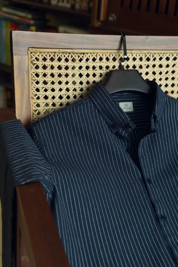 Navy With White Stripe Premium Textured Cotton