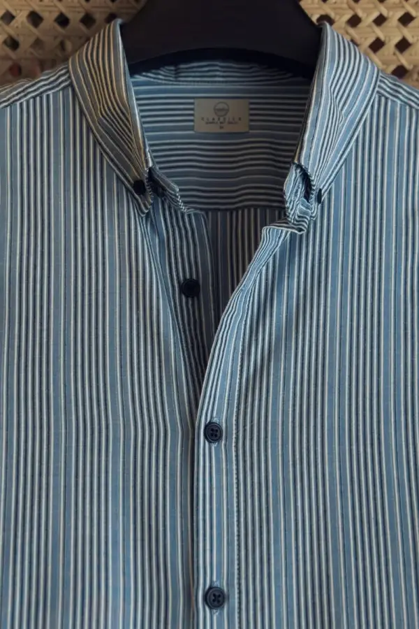 Blue With White Black Stripe Premium Textured Cotton