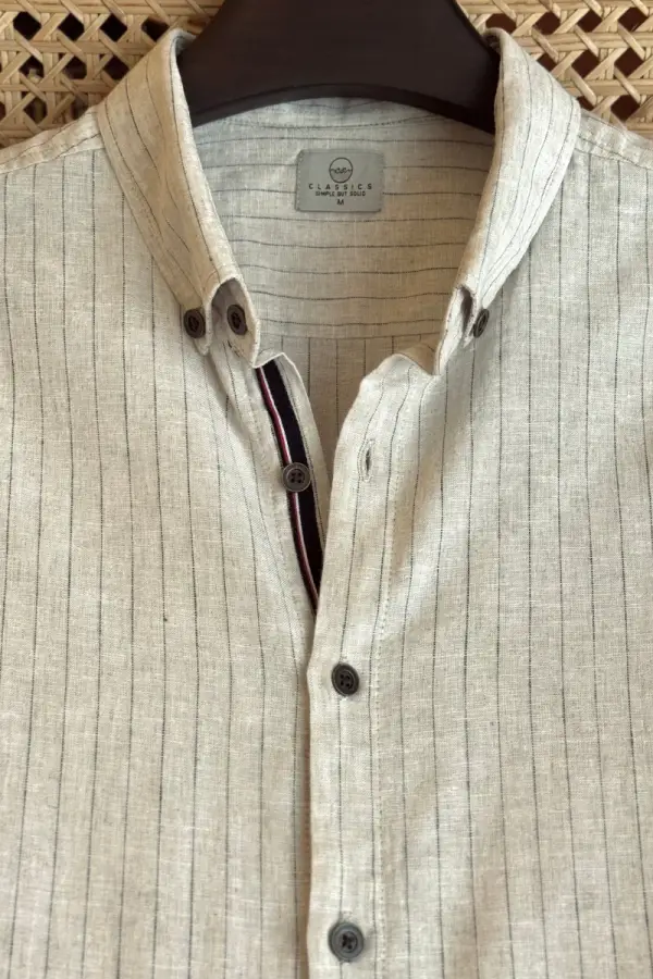 Light Beige With Black Pinstripes And Navyred Twill