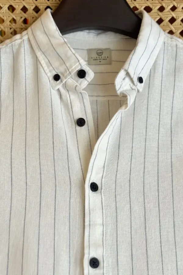 White with Slate Blue Stripe