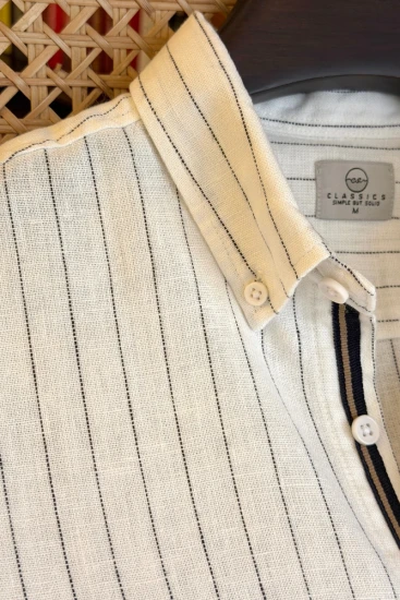 White Black Stripes With NavyBrown Twill