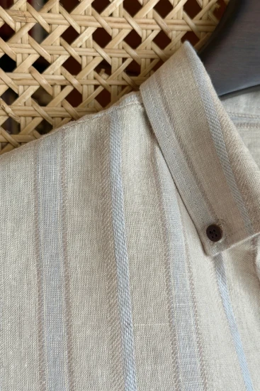 Beige with Soft Sky-Blue Stripe Shirt