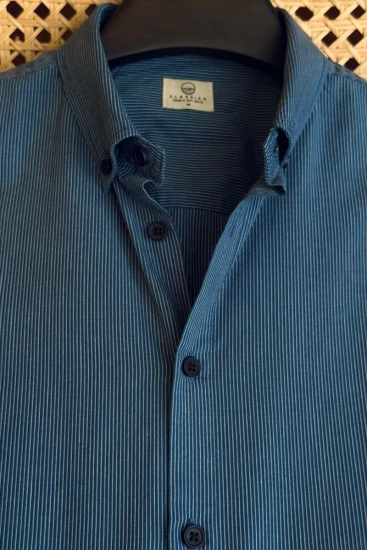Deep Steel Blue with white Micro Pinstripes Shirt