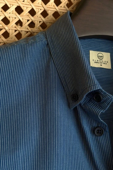 Deep Steel Blue with white Micro Pinstripes Shirt