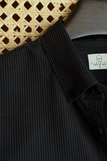 Matte Black & Beige Pinstriped Shirt