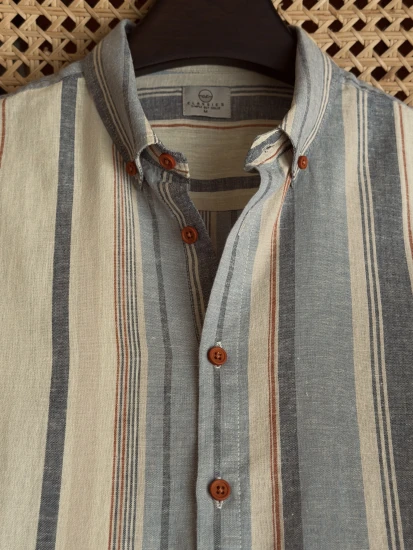 Dusty Blue Beige with Orange Pinstripes Shirt