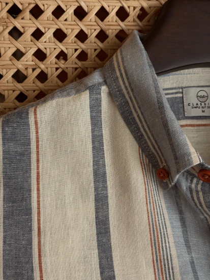 Dusty Blue Beige with Orange Pinstripes Shirt