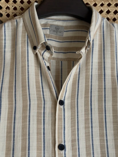 Off White Beige with Navy Stripe Shirt