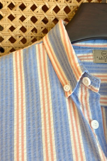 Blue with Peach & Off-White Vertical Stripes