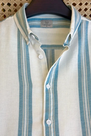 Off White Base with Teal Blue Stripes Shirt