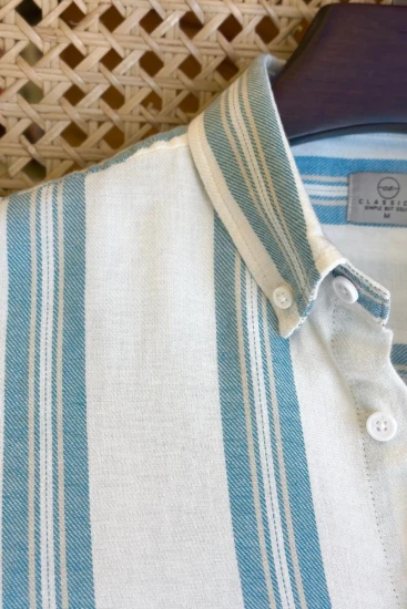 Off White Base with Teal Blue Stripes Shirt