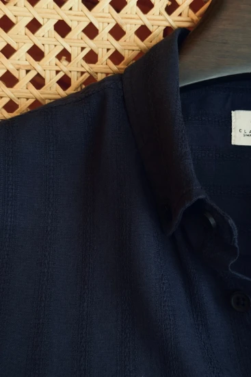 Matte Navy Blue Textured Shirt