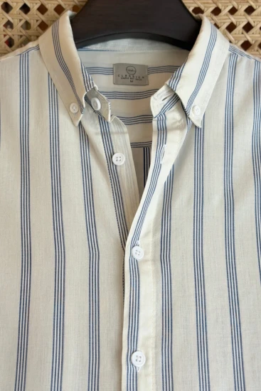 Ivory Cream with Navy Stripes Shirt