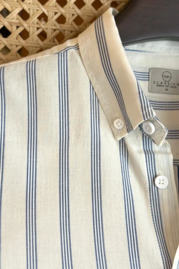 Ivory Cream with Navy Stripes Shirt