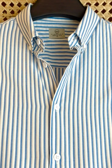 Sky Blue White & Beige Vertical Stripe Shirt