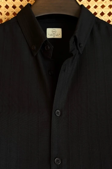 Jet Black with Black Pinstripe Shirt