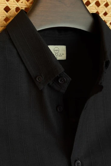 Jet Black with Black Pinstripe Shirt