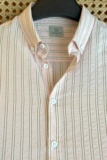 Soft Blush Pink with Brown-White Stripe Shirt