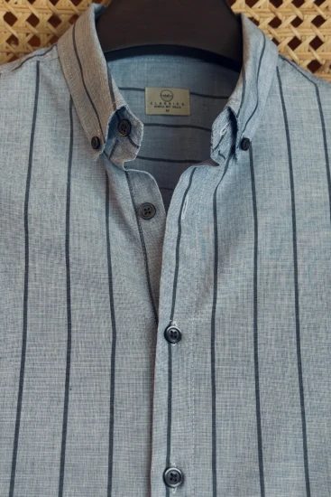 Dusty Sky Blue with Deep Grey Vertical Stripes Shirt