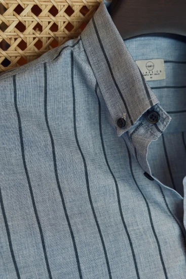 Dusty Sky Blue with Deep Grey Vertical Stripes Shirt