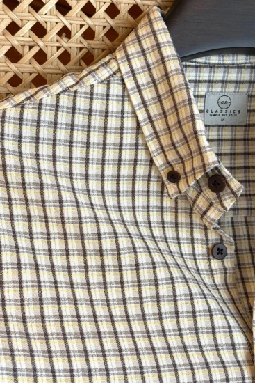 Cream, Brown & Mustard Yellow Windowpane Check Shirt
