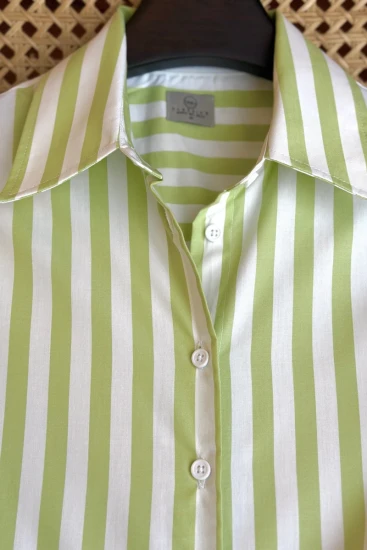 FEMALE Light Pistachio Green & White Vertical Stripe Relax Fit Shirt