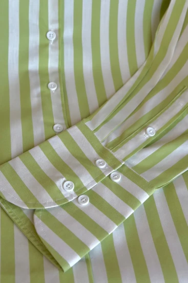 FEMALE Light Pistachio Green & White Vertical Stripe Relax Fit Shirt