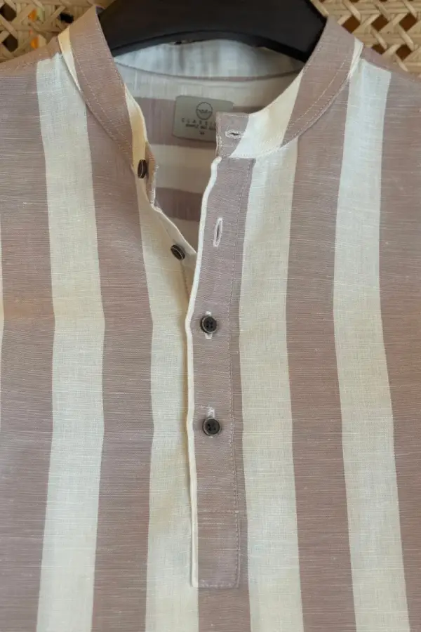 White With Light Mauve Taupe Stripe Katua