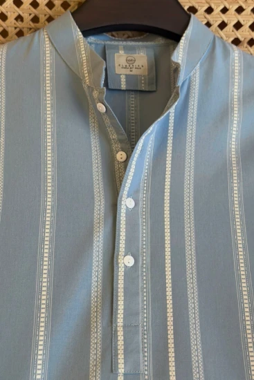 Dusty Blue with Dobby White Stripe Panjabi