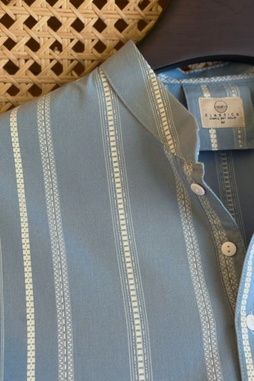 Dusty Blue with Dobby White Stripe Panjabi