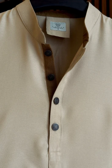 Light Khaki With Deep Brown Contrast Panjabi