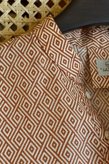 Rust Orange & Off-White Geometric Pattern Panjabi