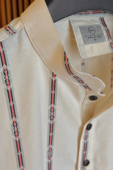 Cream with Black-Orange Textured Stripes Panjabi