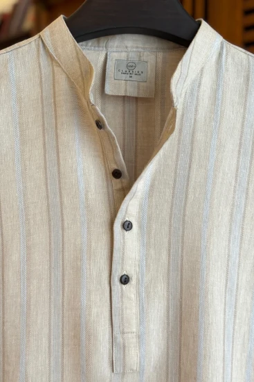 Light Beige with light Blue subtle Stripes Panjabi